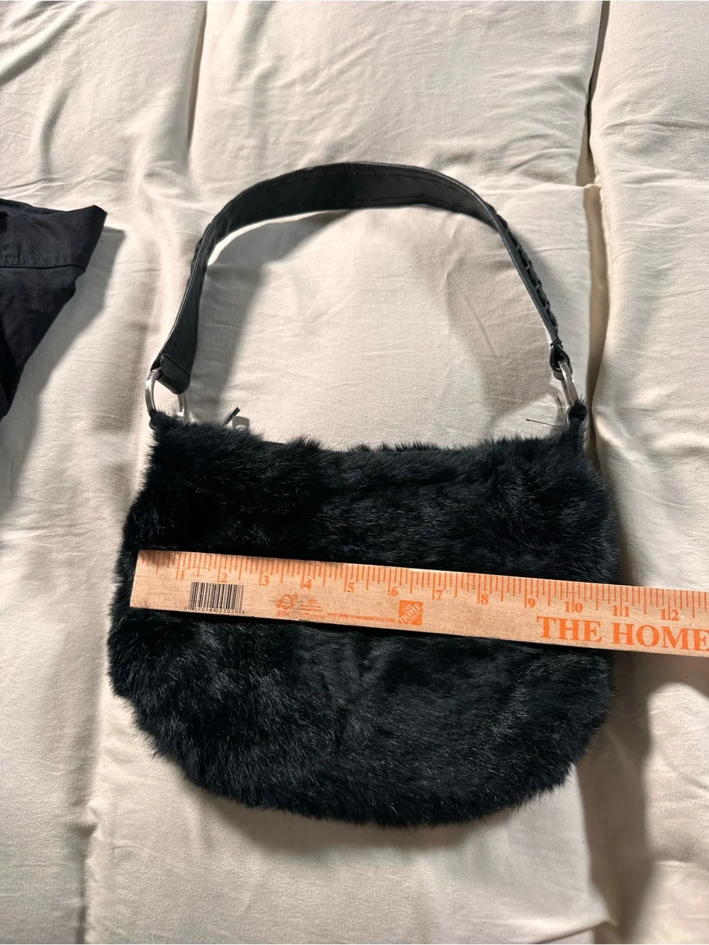 Express Black Genuine Rabbit Fur Small Retro Chic Boho Purse Handbag Y2K Grunge